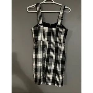 Forever 21 Black White Checkered Full Zip Adjustable Straps Fall Dress S thumbnail 5