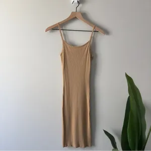 House of Harlow 1960 Revolve Tan Ribbed Mini Dress adjustable spaghetti straps S thumbnail 3