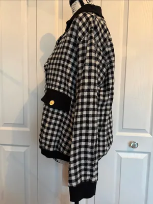 BloomChic Black and White Plaid Double-Breasted Pea Coat thumbnail 5