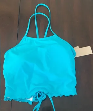New NWT Indigo Sky Maurice's Teal Neck Tie Halter‎ Swim Top Size Large thumbnail 1
