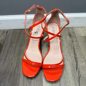 Rouge! Bright Orange Patent Strappy Ankle-Wrap Heels thumbnail 2