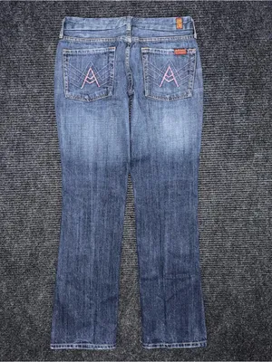 RARE VTG 7 For All Mankind Low Rise Pink Bling "A" Pocket Straight Jeans 28 USA thumbnail 3