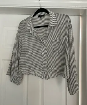Lulus striped cropped button down  thumbnail 1