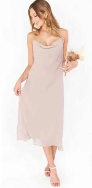 Show Me Your Mumu‎ Verona Cowl Neck Dress Dusty Pink Beige Chiffon Womens Size S thumbnail 1