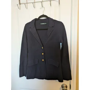 Lauren Ralph Lauren Womens Blue Button-Up Knit Sweater Blazer Gold Buttons S thumbnail 5