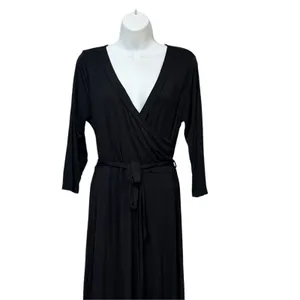 West K Black Faux Wrap Maxi Dress 3/4 Sleeve V-Neck D6983 Size M thumbnail 4