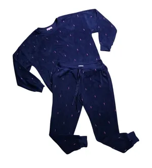 PJ Salvage Pajama Set Women Large Blue Lightning‎ Bolt Fleece Loungewear thumbnail 1