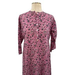 Roller Rabbit Pink Floral Cotton Maxi Dress Button‎ Front 3/4 Sleeve Size XS thumbnail 2