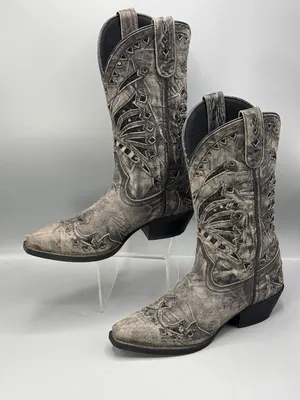 Laredo Stevie Western Boots Womens 6 Gray Intricate Cutouts Cowgirl Horse 52120 thumbnail 2