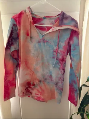 Women's Pink & Blue Tie Dye Long Sleeve Hooded Shirt Size S thumbnail 1