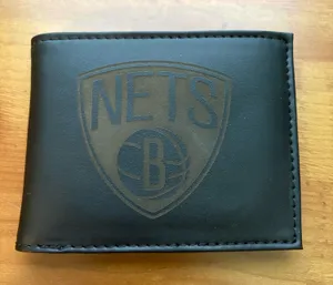 Nets NBA Bifold Wallet Black Faux Leather Logo Mens Card Holder ID Window thumbnail 1