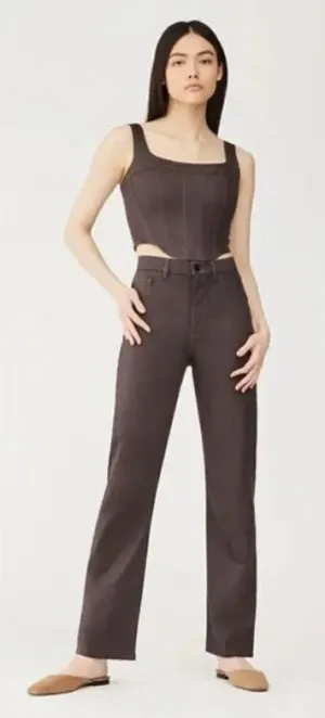 DL1961 ultimate knit Emilie Straight-Leg ultra high rise vintage 31” dark cocoa thumbnail 1