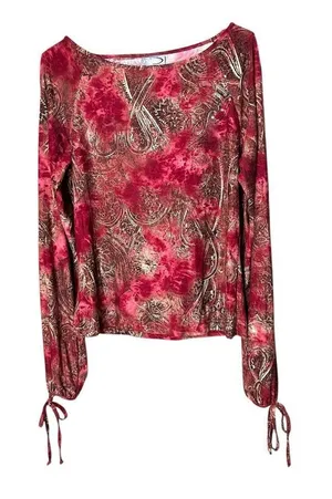 Vintage Rave Y2K Cold Shoulder‎ Paisley Long Sleeve Blouse Size L thumbnail 1