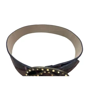 Y2K Chico’s Brown Patchwork Wide Belt M Rhinestone Geometric Buckle Boho Western thumbnail 7