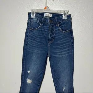Abercrombie & Fitch Women High Super‎ Skinny Ankle Blue Distressed Jeans size 0S thumbnail 3
