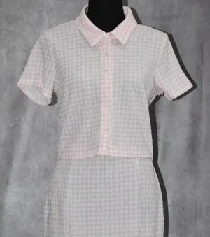 Ultra Flirt Two Piece Set Juniors Size L Plaid Pink Short Sleeve Button Down NWT thumbnail 1