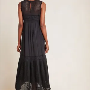 Anthropologie Karina Black Crochet Lace Swiss Dot Maxi Dress thumbnail 2