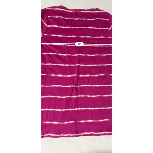 Croft & Barrow Womens Magenta Pink White Striped Tie Dye V-Neck Cotton Tee M thumbnail 4