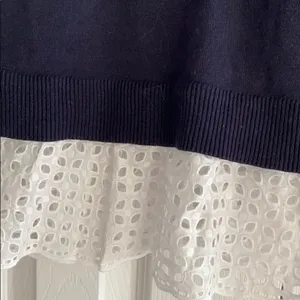Loft Navy Blue & White Lace Ruffle Sweater Vest thumbnail 2