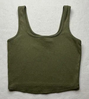 Tilly's Olive Green Ribbed Knit Crop Tank Top Womens Medium thumbnail 1