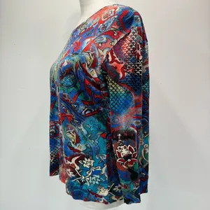 Chico’s Bold Boho All Over Floral Print 3/4 Sleeve Top Whimsical Dopamine M-L thumbnail 3