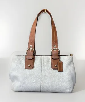 Coach Soho White Leather Satchel With Saddle Brown Trim thumbnail 1