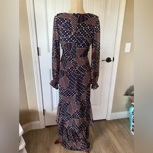 The Sang Navy Orange Polka Dot Patchwork Ruffle Maxi Dress Womens Small SDD30145 thumbnail 3