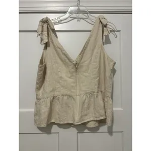 Express Beige Linen Blend Peplum crop tank top ruffle size XL Sleeveless Zip Up thumbnail 4