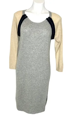CLUB MONACO Knit Sweater Color Block Dress Grey‎ Cream Navy Size Medium Zipper thumbnail 1