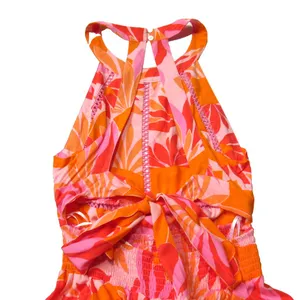 NWT Abel The Label Charlie in Pink Orange Floral Open Tie Back Midi Dress L thumbnail 5