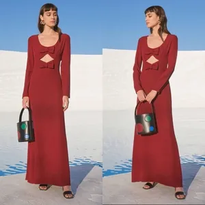 Staud Lido Womens Red Double Bow Cut Out Long Sleeve Maxi A-Line Gown Dress Sz 8 thumbnail 2