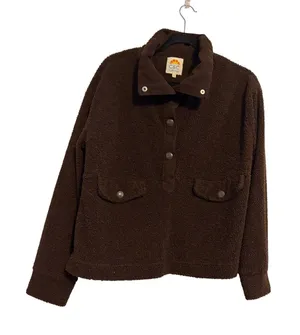 C&C California Brown‎ Fuzzy Fleece Snap Neck Pullover Top Women's Size L thumbnail 1