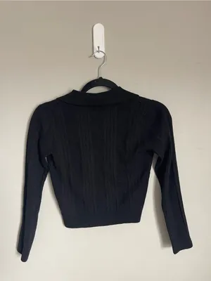 REFORMATION | Black Hermia Regenerative Merino Ribbed Polo Knit Sweater Sz M thumbnail 4