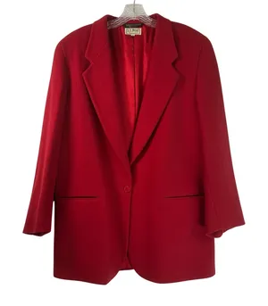LL Bean Womens Red Wool Single Button Blazer Jacket Made in USA Size 16R thumbnail 1