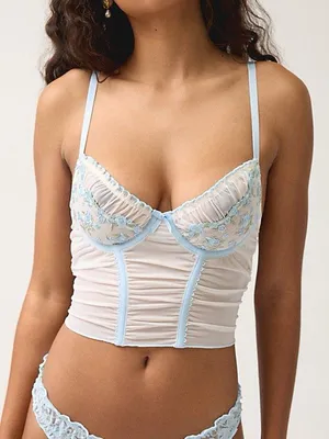 NWT Urban Outfitters Blue / White Floral Corset Top thumbnail 1