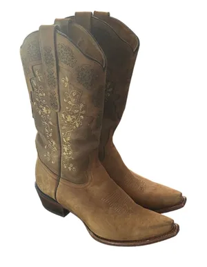 Soto Boots Cowboy Women 9.5 Leather Floral Embroidered Pointed Toe Westerncore thumbnail 1