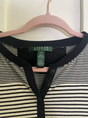 Lauren Ralph Lauren Black and White Striped Long-Sleeve Henley thumbnail 2