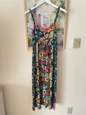 Natural Life Sidney Colorful Floral Boho Crinkle Maxi Dress Size Small thumbnail 4