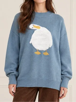 Aelfric Eden Duck Sweater XS Blue Chenille Applique Oversized Crewneck Pullover thumbnail 1