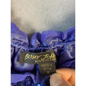 Betsey Johnson Evening Blue Sequin Milkmaid Mini Dress Puff Sleeve Size 6 thumbnail 2