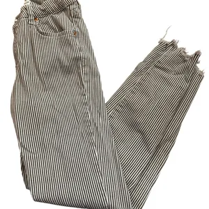 PULL&BEAR Striped Skinny Crop Jeans Sz 28 Gray White Raw Hem Stretch Cotton thumbnail 10