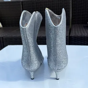 On 34th Aatira Tulip Silver Glitter Ankle Booties NEW thumbnail 3