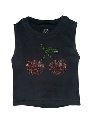 Urban Outfitters Rhinestone cherry black open back tank top women’s size M thumbnail 1