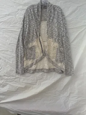 Miss Me 90’s Y2K Gray and Cream Textured Lace Knit Cardigan thumbnail 2