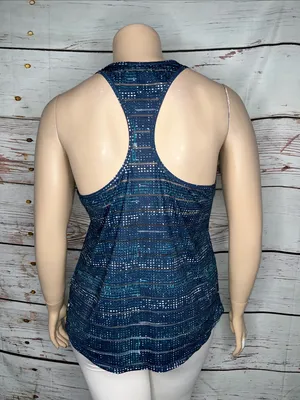 Zyia Active XXL Blue & White Polka Dot Shadow Stripe Racerback Athletic Tank Top thumbnail 3