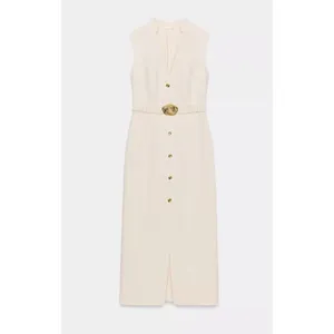 Zara Ecru Midi Dress Gold Buttons Sophisticated Minimalist Quiet Luxury Cream thumbnail 9