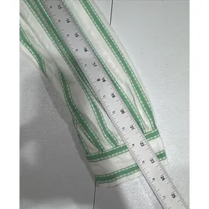 LOFT Green Striped Ruffle Long Sleeve Button Blouse M Cotton Top Peasant Modest thumbnail 11
