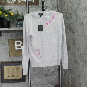 NWT Charter Club Women's Cashmere L'Amour Embroidered Crewneck Sweater Gray M thumbnail 5