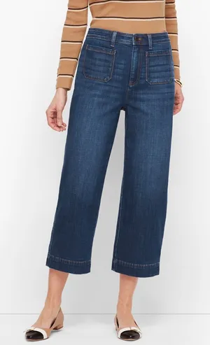 Talbots Women's Flawless High Waist Wide Crop Curvy Jeans Blue 8P thumbnail 1