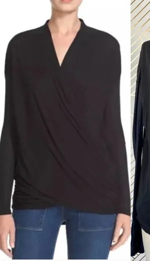 Alice + Olivia Air Top Long‎ Sleeve Blouse Faux Wrap Draped Black Size Small thumbnail 1